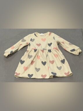 Cream Heart Print Long Sleeve Dress - Pink & Gray Hearts